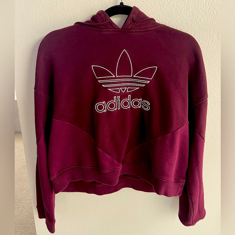 Women’s Adidas Pullover Cropped Hoodie Burgundy - M
